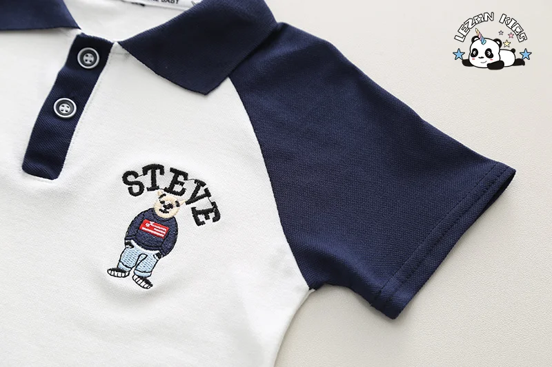 LEZONKIDS - Direct Sales Little Kid Boy Lapel Cartoon T-shirt and Jeans Boys Clothing Sets for 2-14T Children